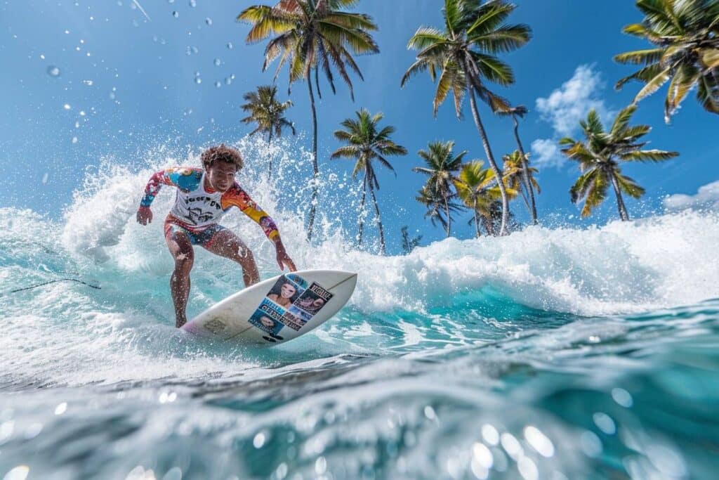 surf : surfeur chevauchant une vague à Malibu avec falaises en arrière-plan