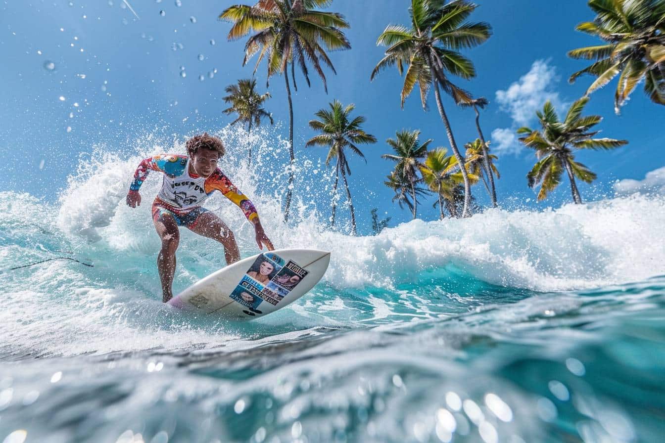 surf : surfeur chevauchant une vague à Malibu avec falaises en arrière-plan