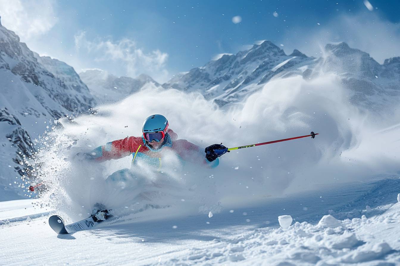 neige pour skier : paysage de pistes de ski enneigées avec skis