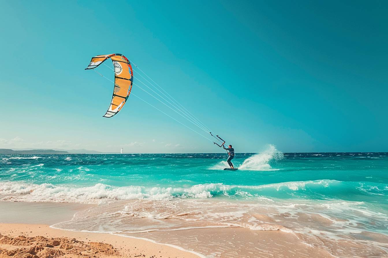 kitesurf : personne en train de faire du kitesurf sur l'eau avec une voile colorée