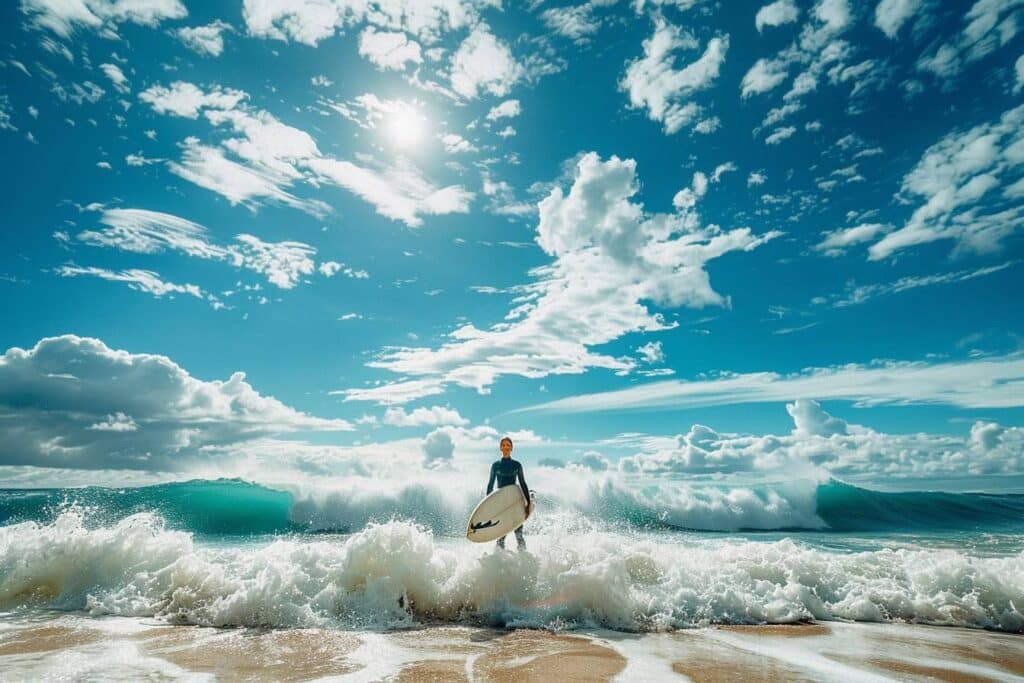 moniteur de surf : un instructeur enseignant le surf sur la plage