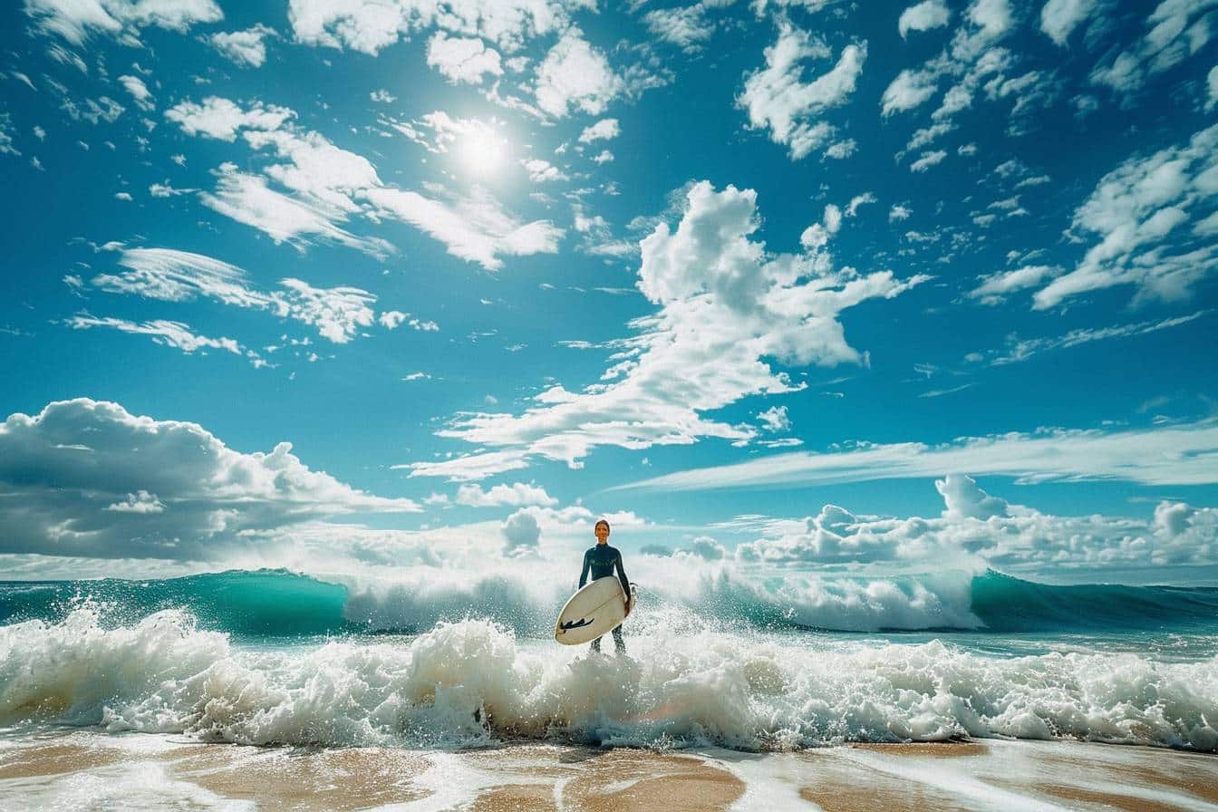 moniteur de surf : un instructeur enseignant le surf sur la plage