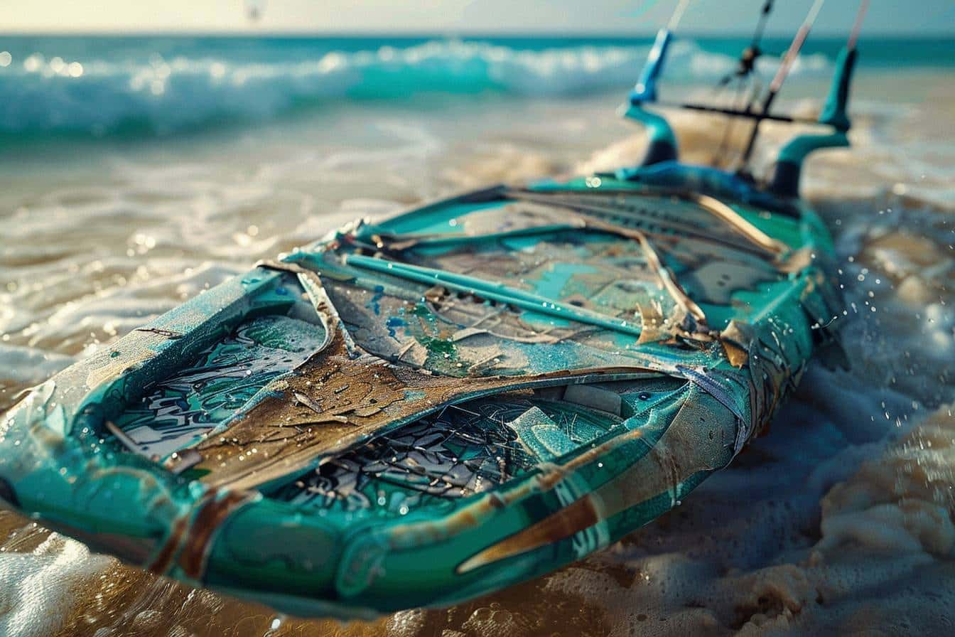 kiteboard recyclé : kiteboard en cours de fabrication avec matériaux recyclés