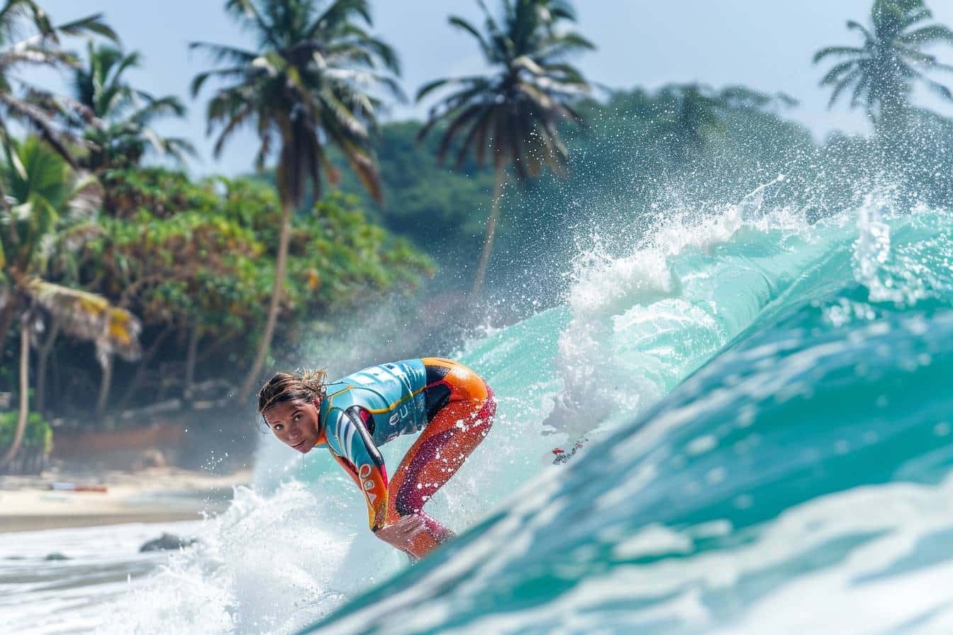 surf : surfeur maîtrisant la vague avec une posture harmonieuse