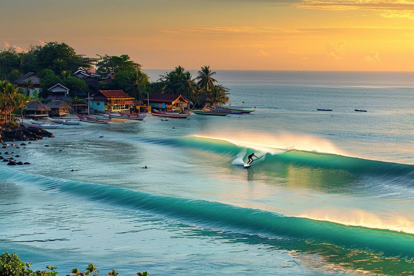 surf en Inde : surfeur chevauchant une vague sur une plage indienne