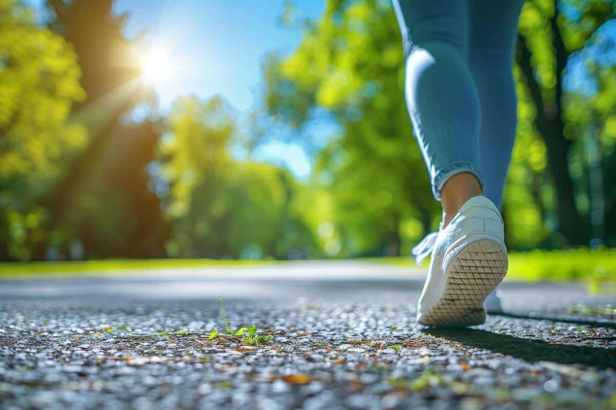 marche quotidienne : personne marchant dans un parc en pleine nature