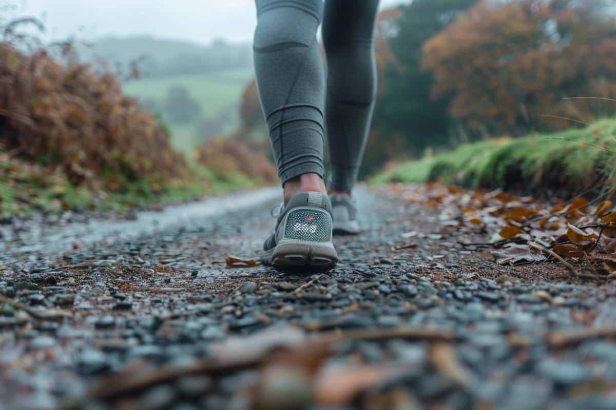 8000 pas par jour : silhouette marchant en plein air avec compteur de pas
