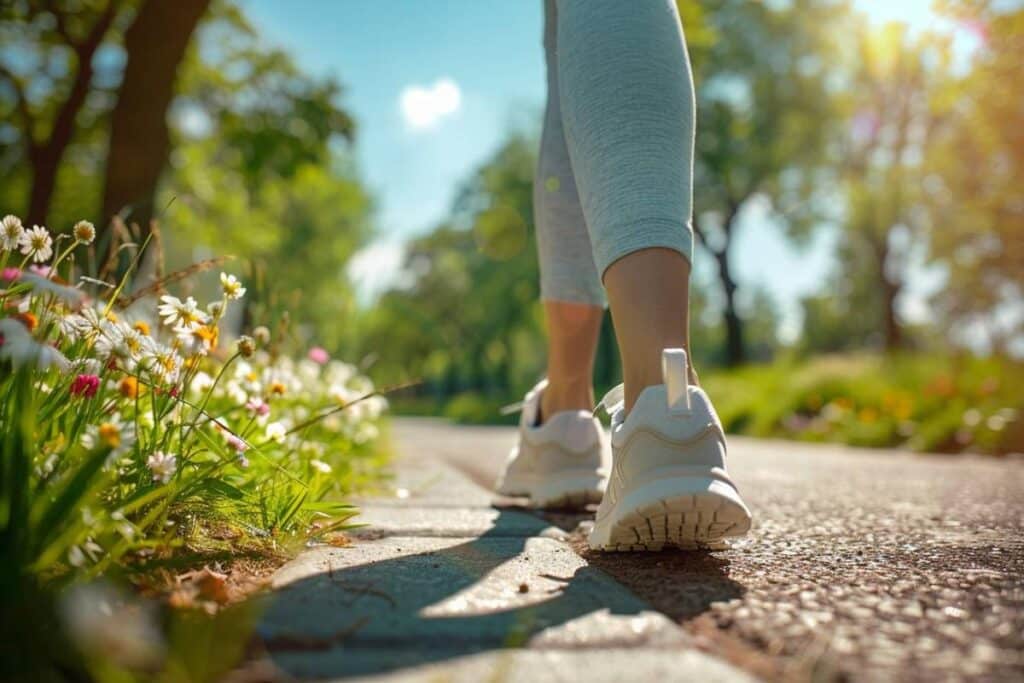 nombre de pas dans 1 km : illustration d'une personne marchant avec un compteur de pas