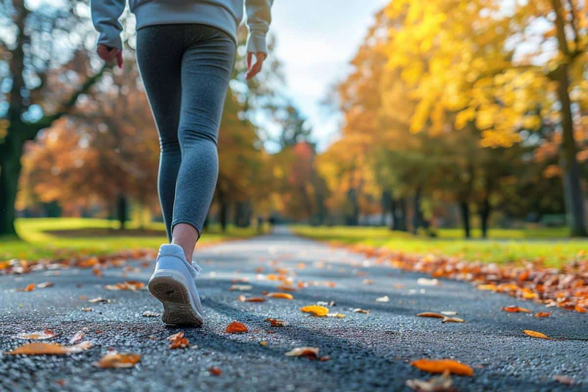 marche : personne marchant en plein air avec des baskets