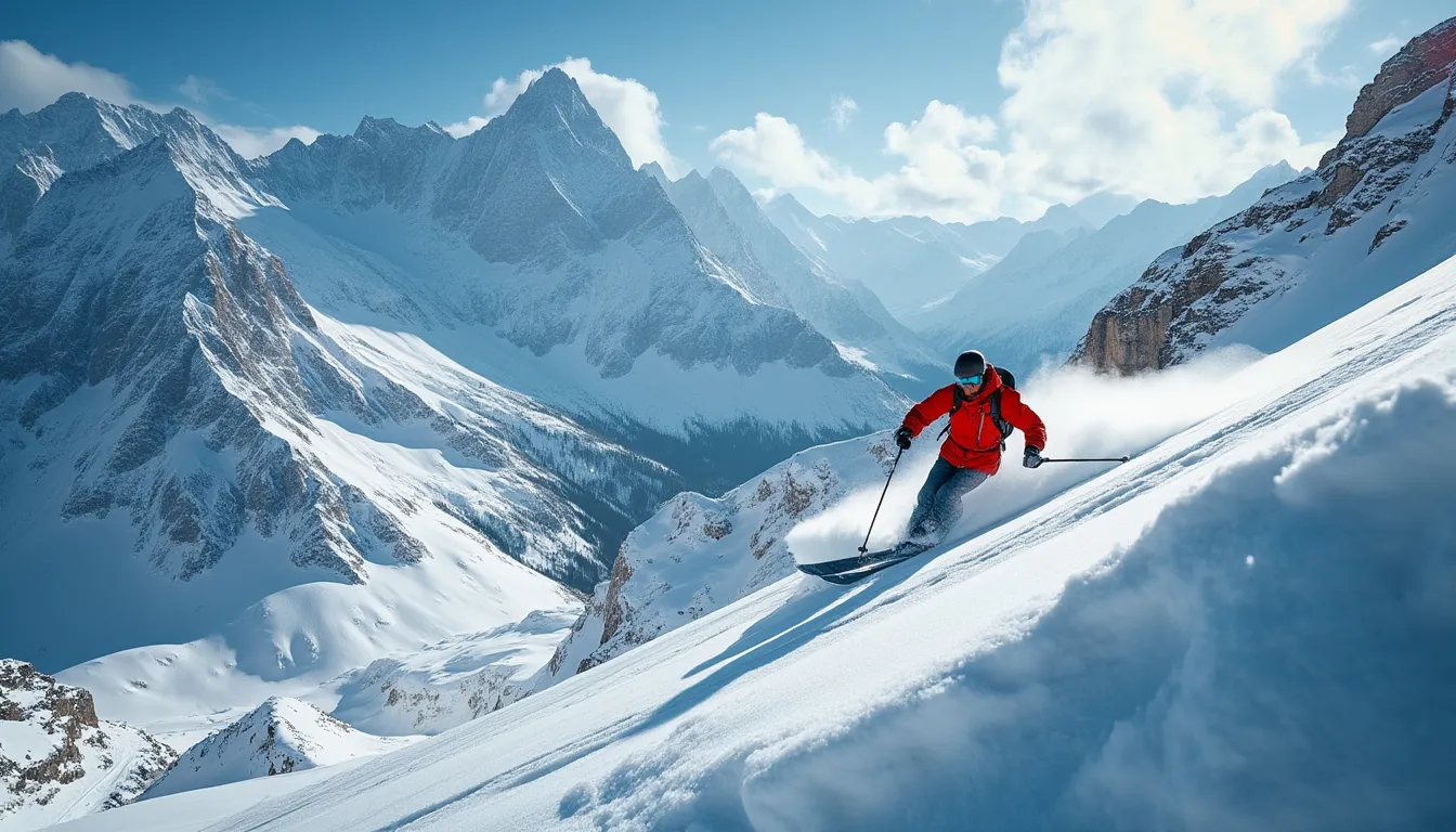 freeride : skieur descendant une pente vierge en montagne