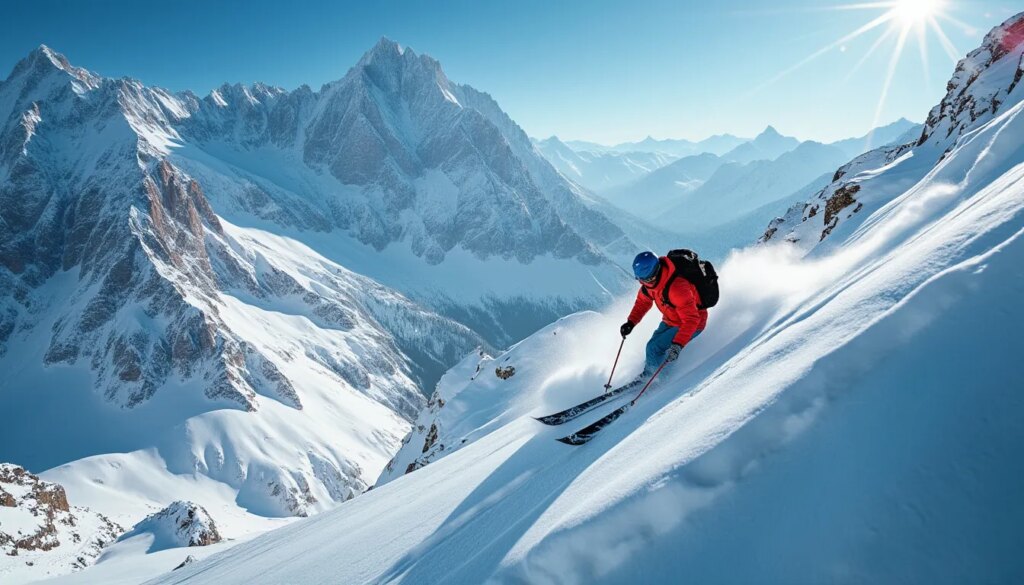 ski freeride : skieur descendant une pente enneigée hors-piste