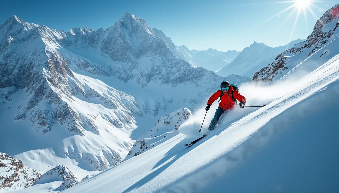 ski freeride : skieur en action exécutant un powerslide sur une pente enneigée