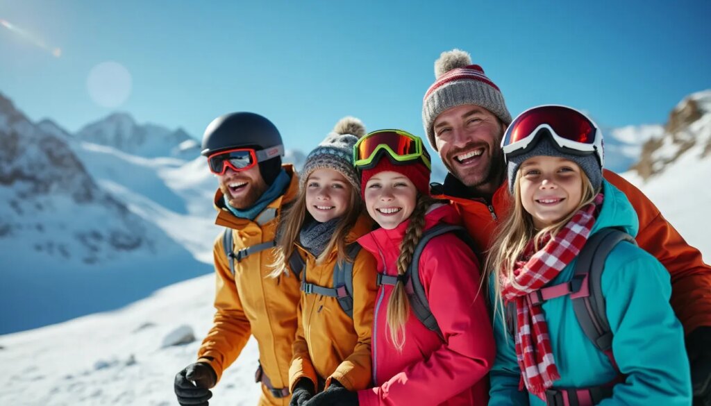 vacances au ski : famille profitant de la neige dans une station de ski