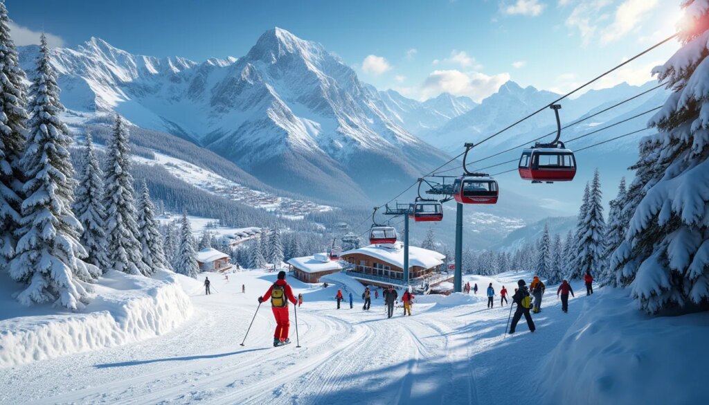 forfaits ski illimités : skieur profitant des pistes enneigées sous un ciel clair
