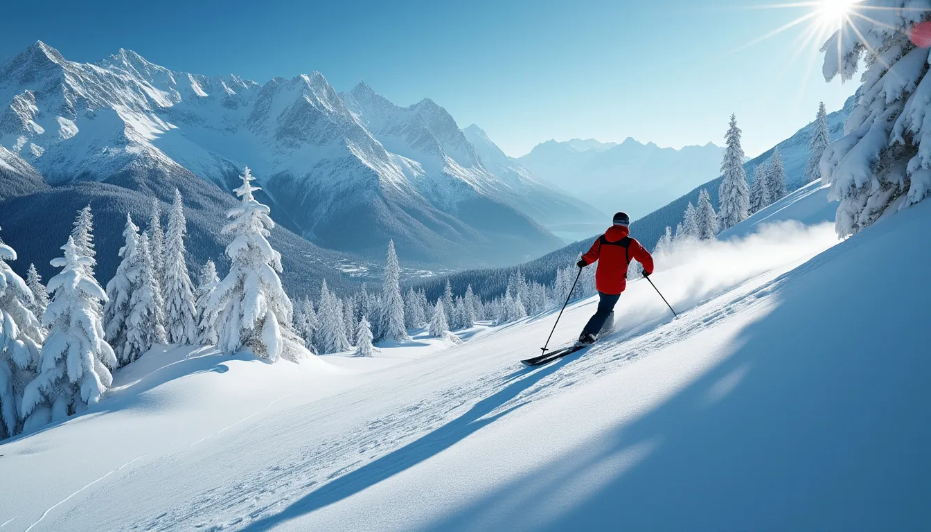 ski : skieur profitant de conditions de neige optimales sur les pistes