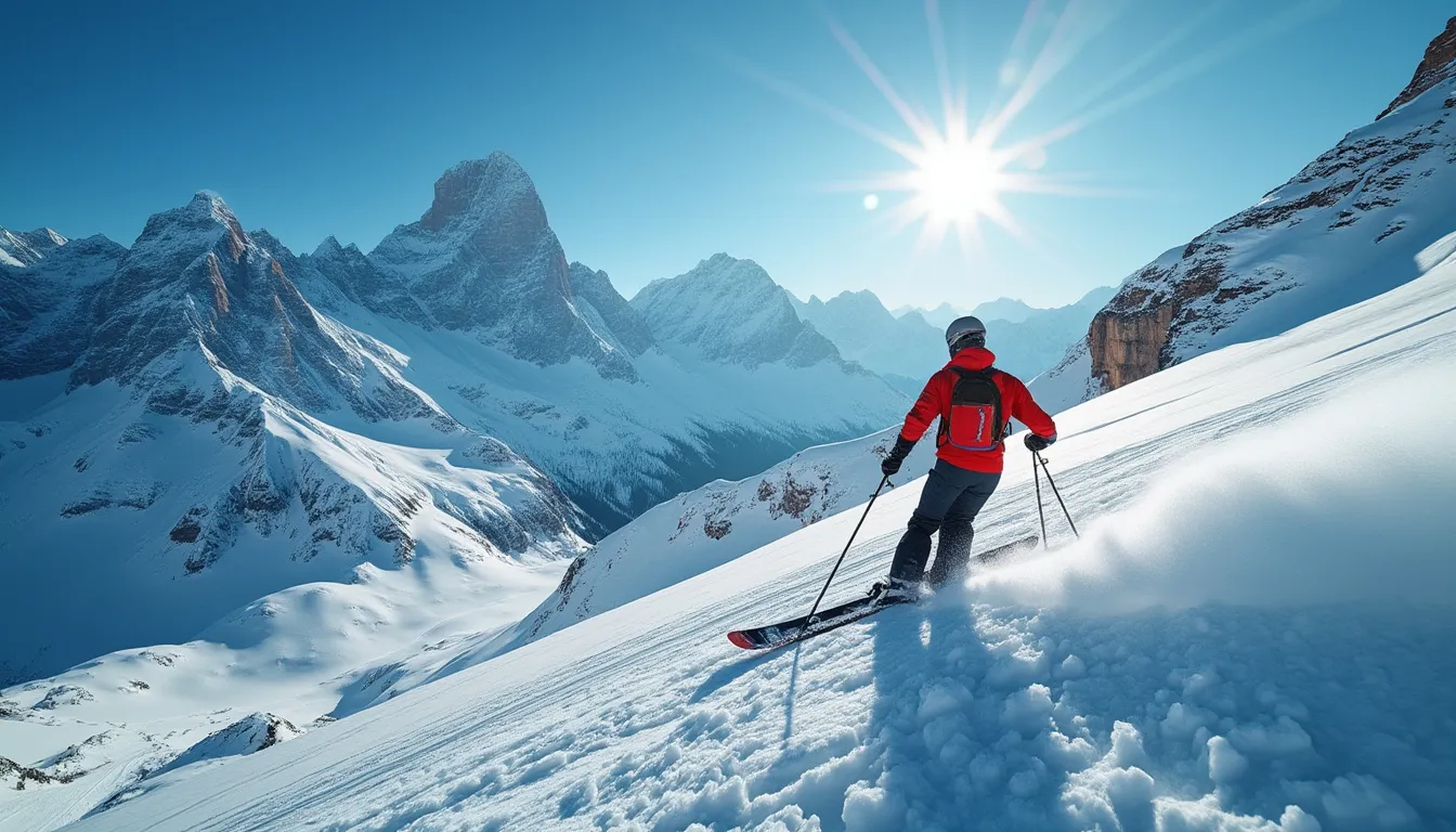 prévisions météo ski : graphique des conditions météorologiques en montagne avec skieur en arrière-plan