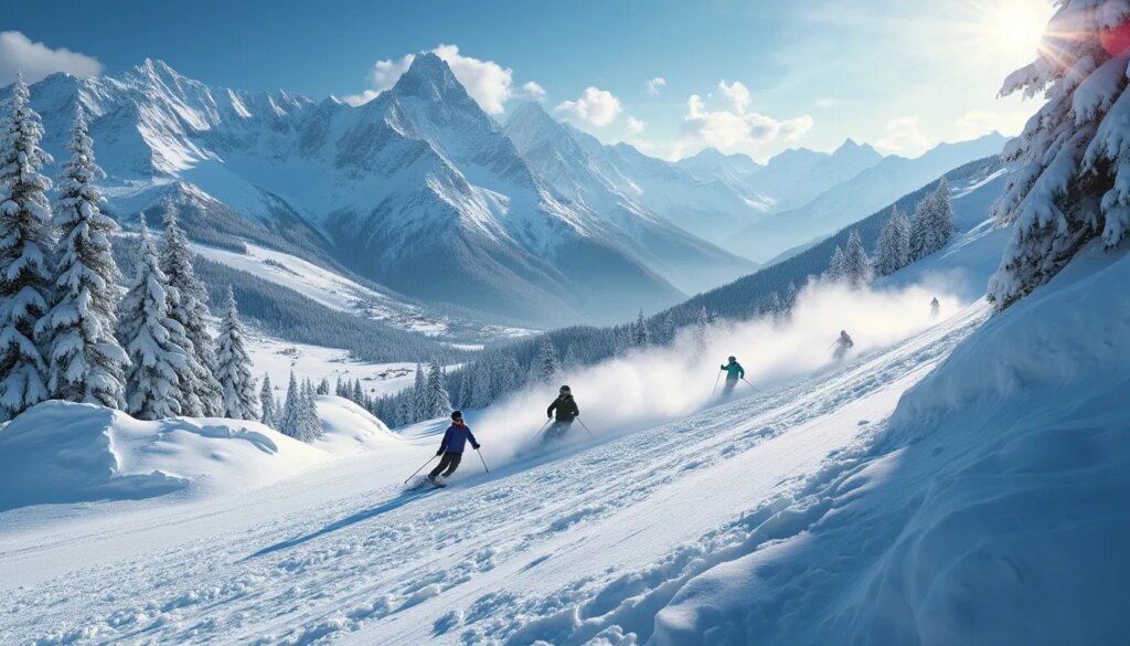 neige artificielle : canon à neige en fonctionnement sur une piste de ski enneigée
