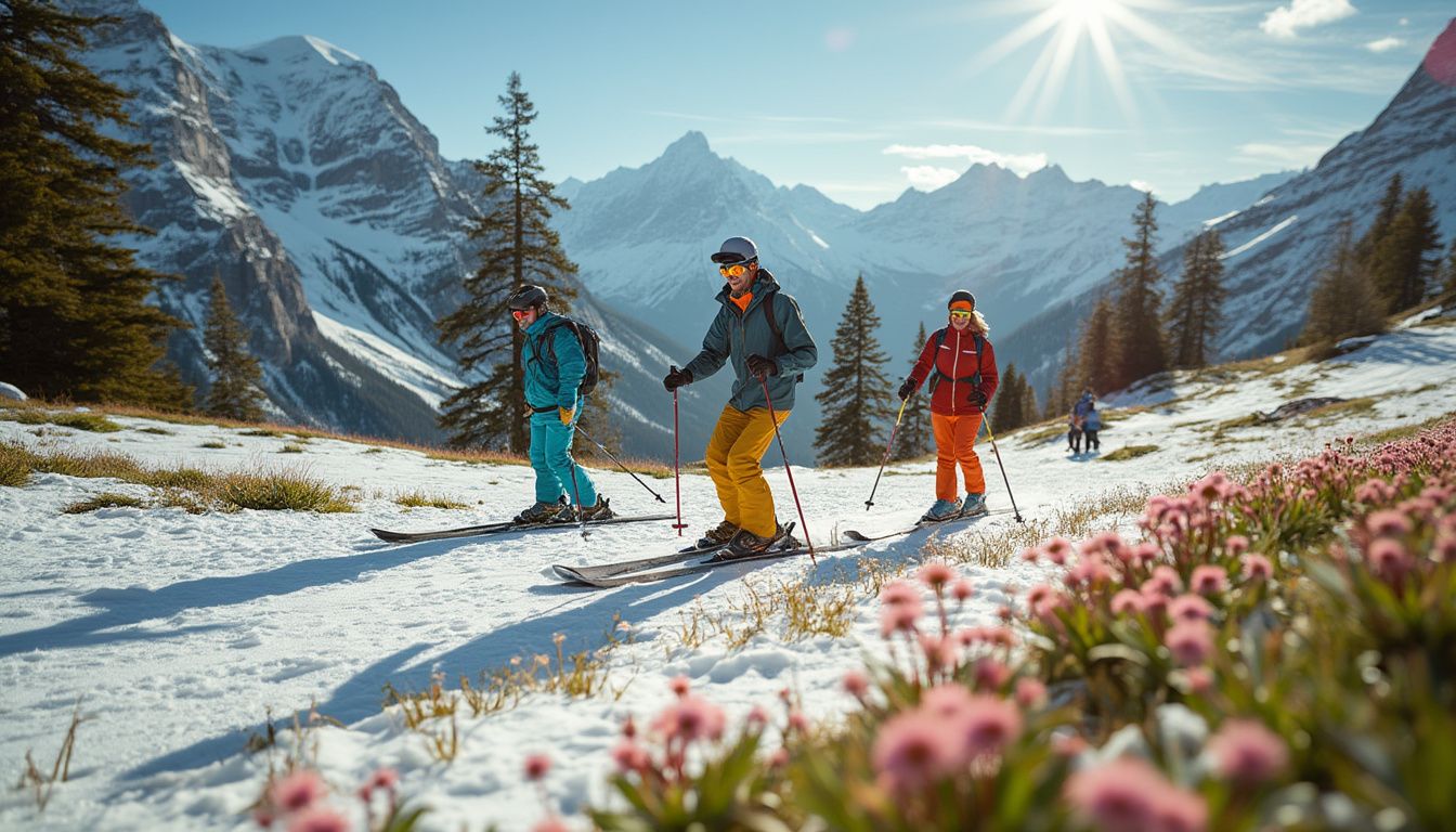 ski de printemps : skieur sur une piste avec neige de printemps