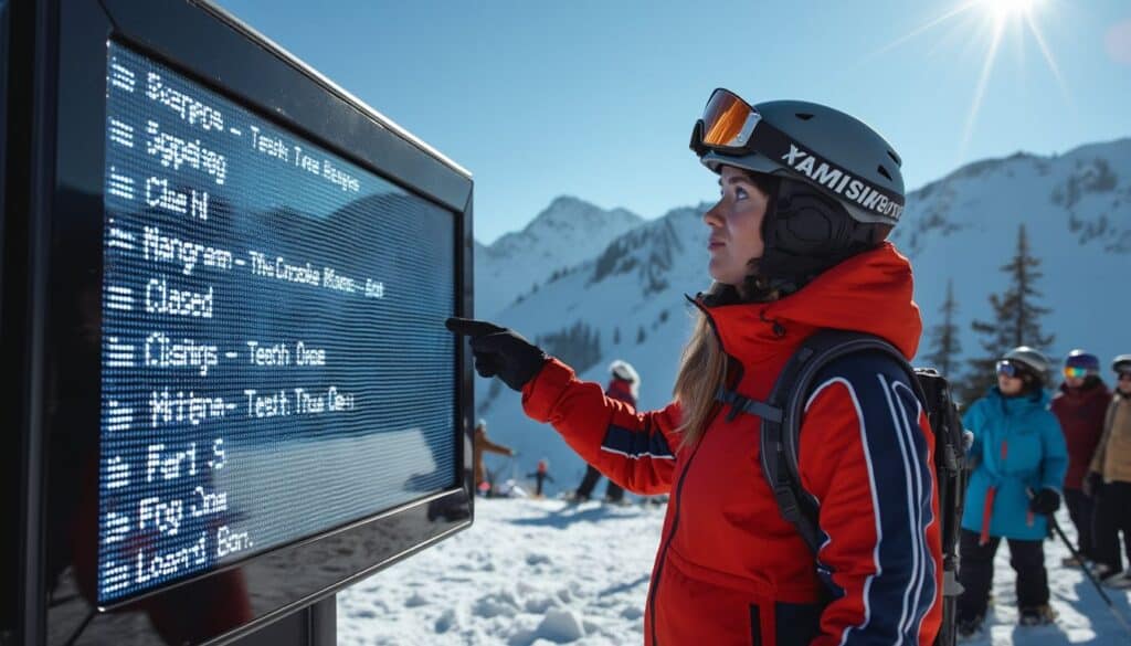 pistes de ski : panneau indicateur avec pistes de ski en arrière-plan