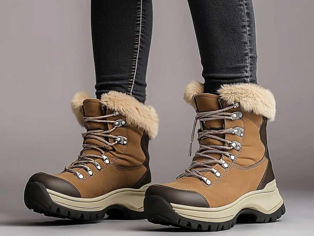 après-ski femme : paire d'après-ski élégante et robuste pour femme en environnement hivernal