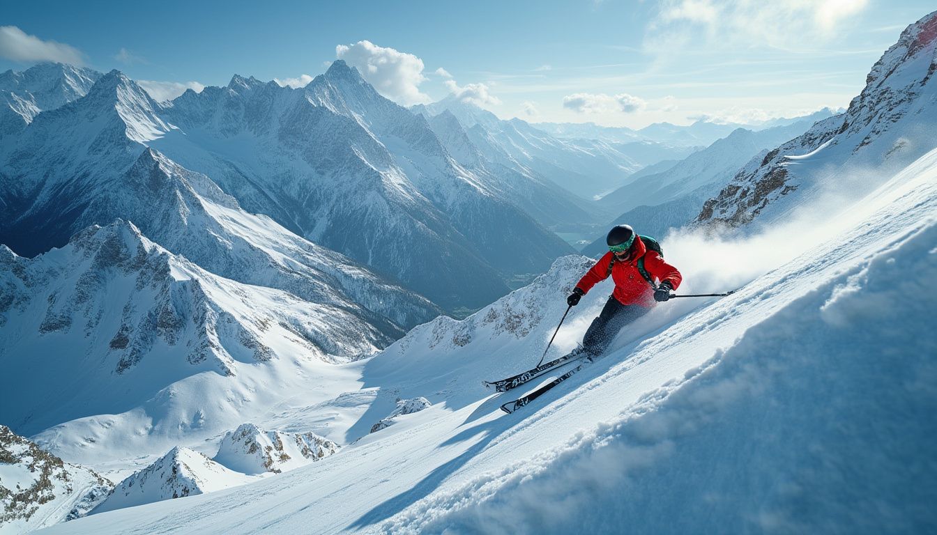 freeride : skieur dévalant une pente enneigée en hors-piste