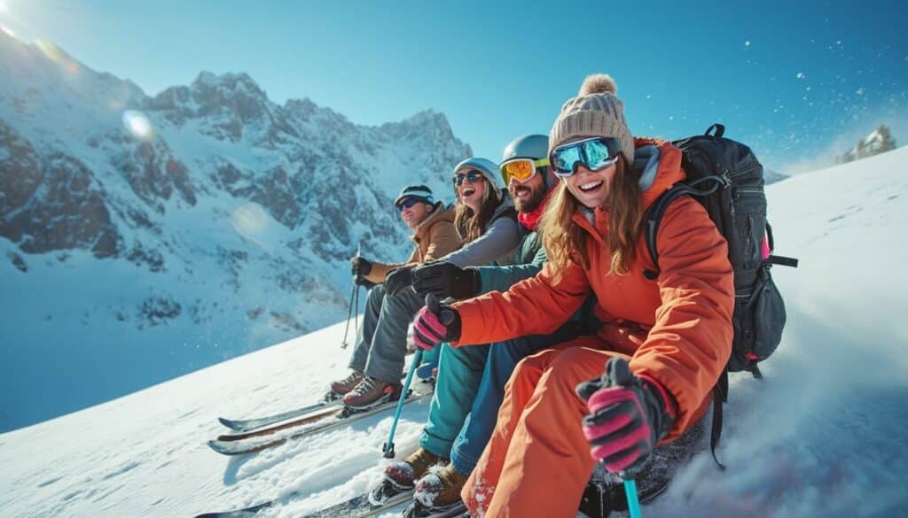forfaits ski tout inclus : famille profitant d'un séjour de ski tout inclus avec vista sur les pistes enneigées