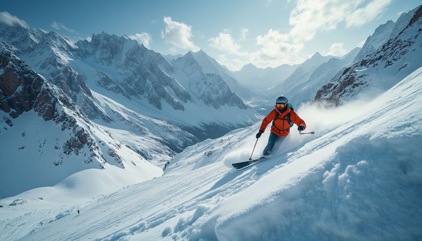 ski hors-piste : skieur dévalant une pente enneigée en hors-piste