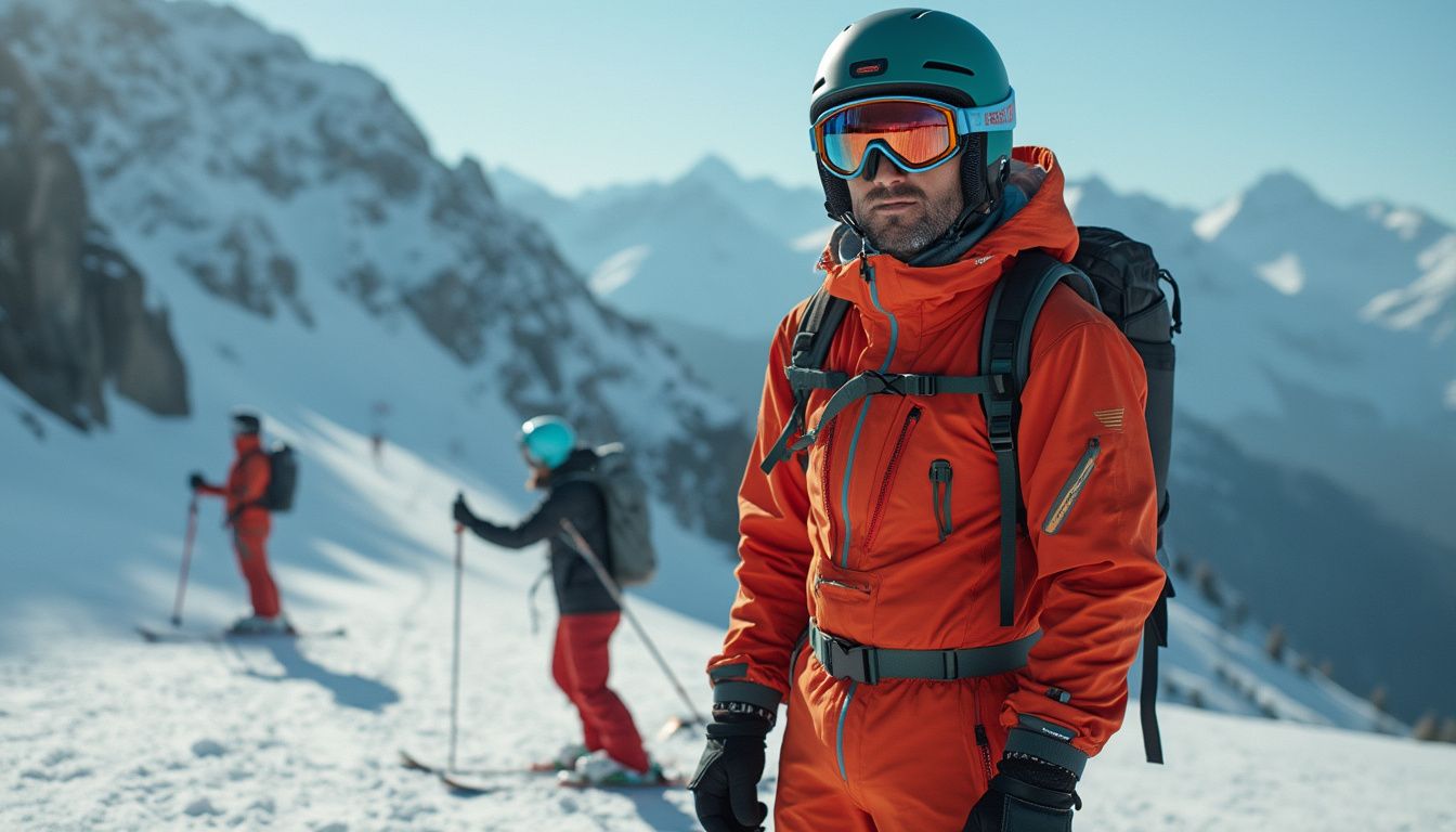 location de combinaison de ski : skieur en combinaison de ski louée en montagne