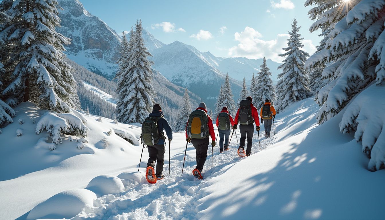 raquettes à neige : personne marchant dans la neige profonde avec des raquettes