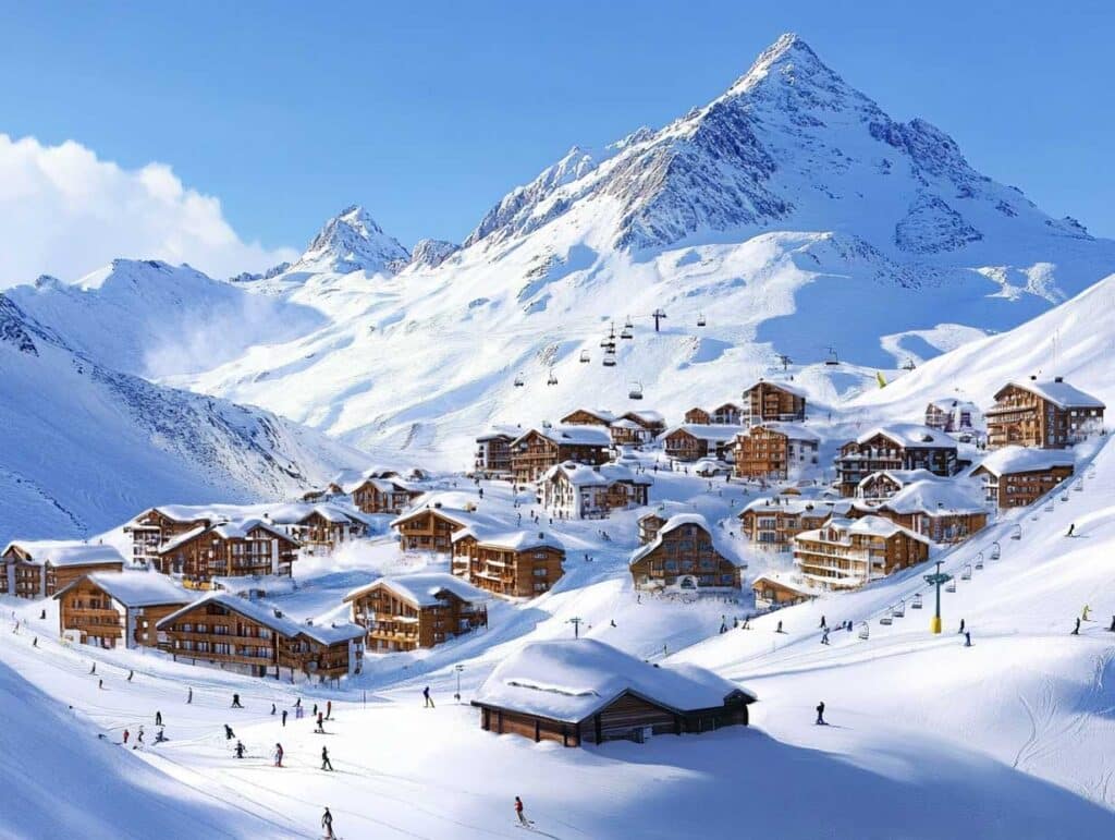 changement climatique : station de ski avec peu de neige et ciel nuageux