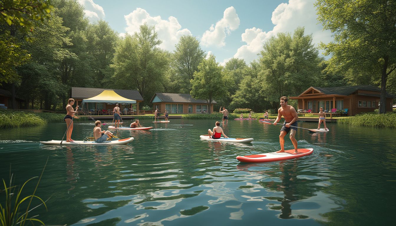 location paddle : planche de paddle sur un lac tranquille