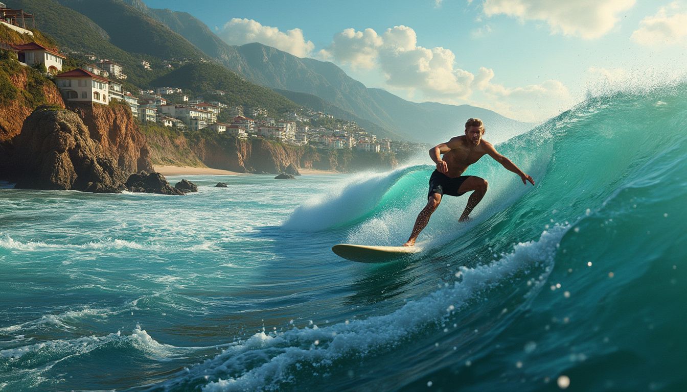 surfski : apprentissage du surfski sur la côte de Pornic, plage et mer en arrière-plan