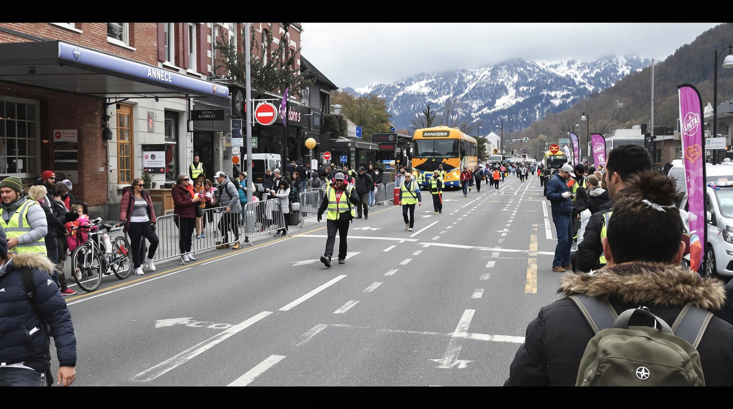 MaXi-Race 2025 : coureurs en action autour du lac d'Annecy sous un ciel matinal