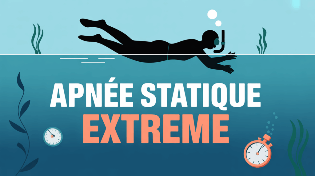 Silhouette allongée apnée statique extrême dans l’eau calme, chrono