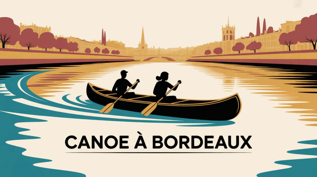 illustration canoe a bordeaux panorama riviere et ville