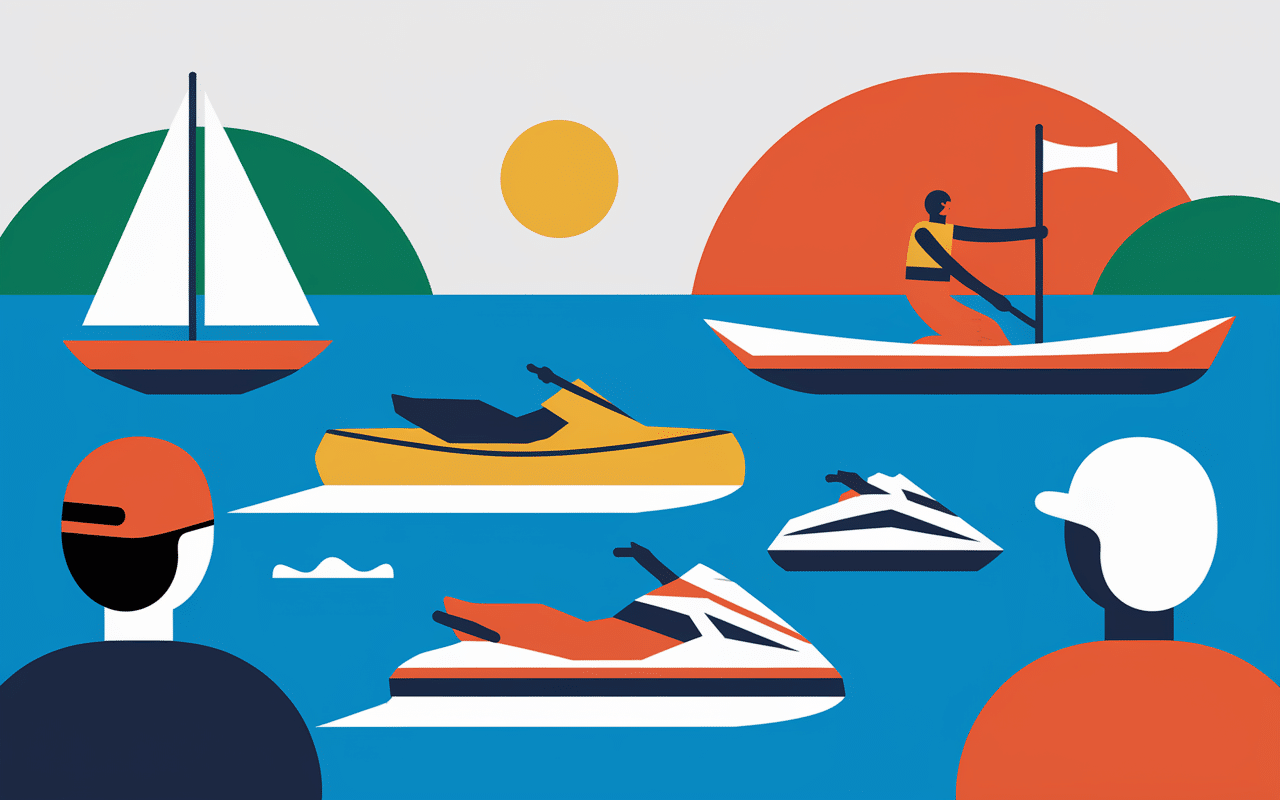 Varios barcos de deportes acuáticos en agua