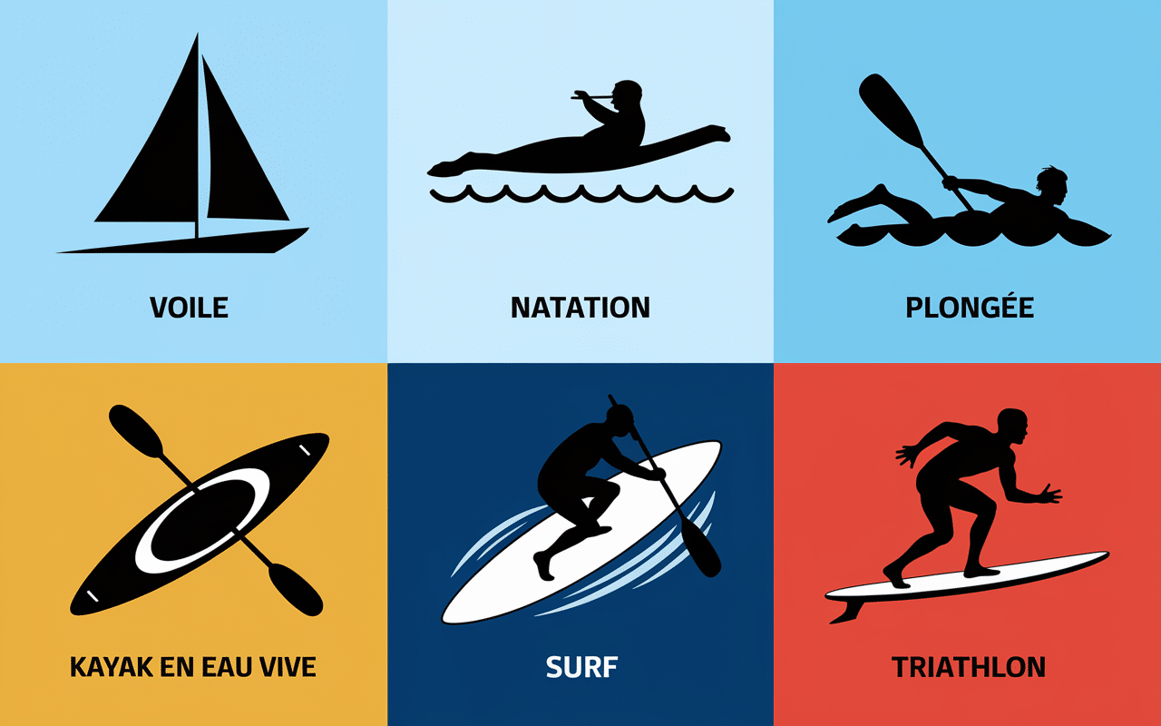 Ilustración familiar de los deportes acuáticos