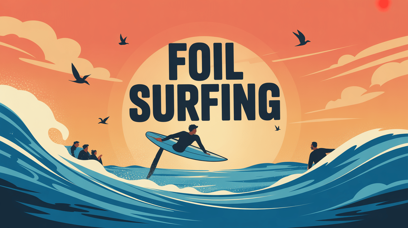 foil surfing surfeur en foil sur vague au coucher de soleil