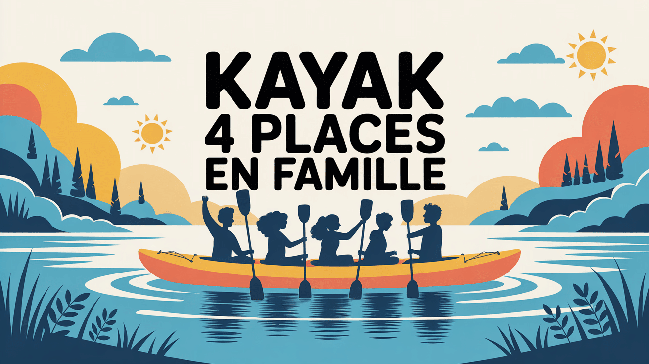 kayak 4 places familial sur l’eau silhouettes famille paysage