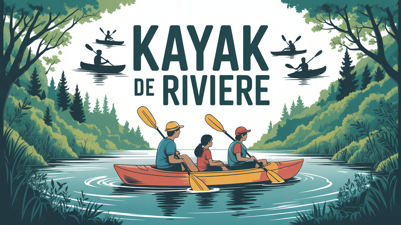 famille en kayak de riviere sur eau verdoyante