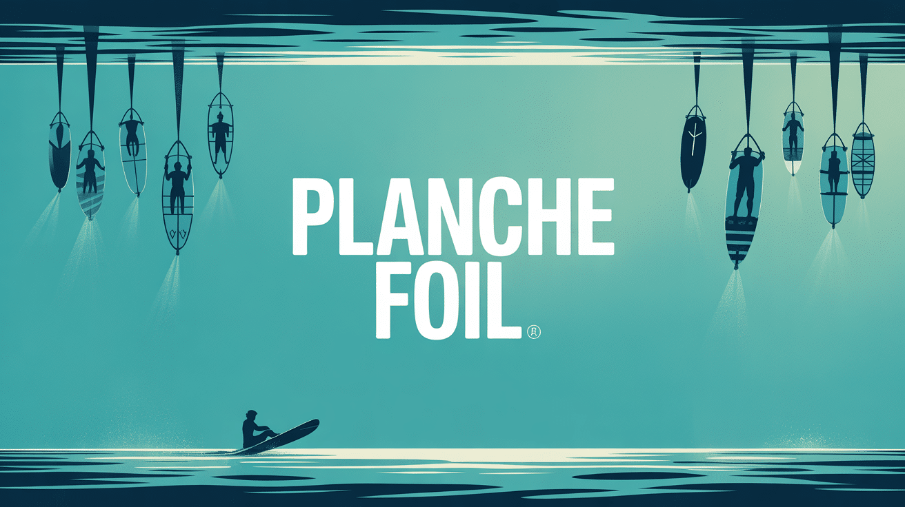 riders planche foil sur plan d'eau calme