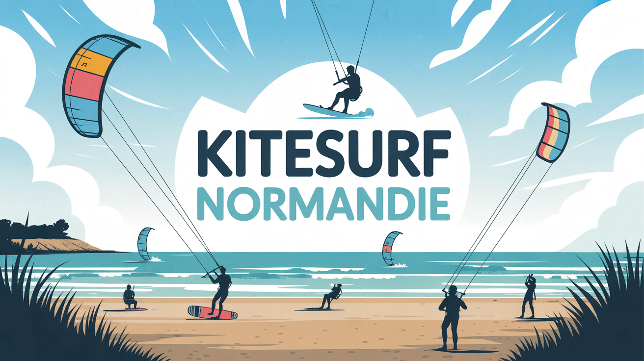 Silhouettes de kitesurfeurs sur une plage normande