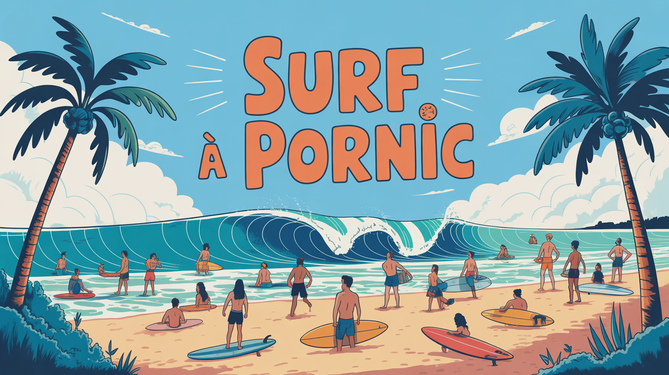 Illustration surf Pornic plage atlantique vague et ambiance surf