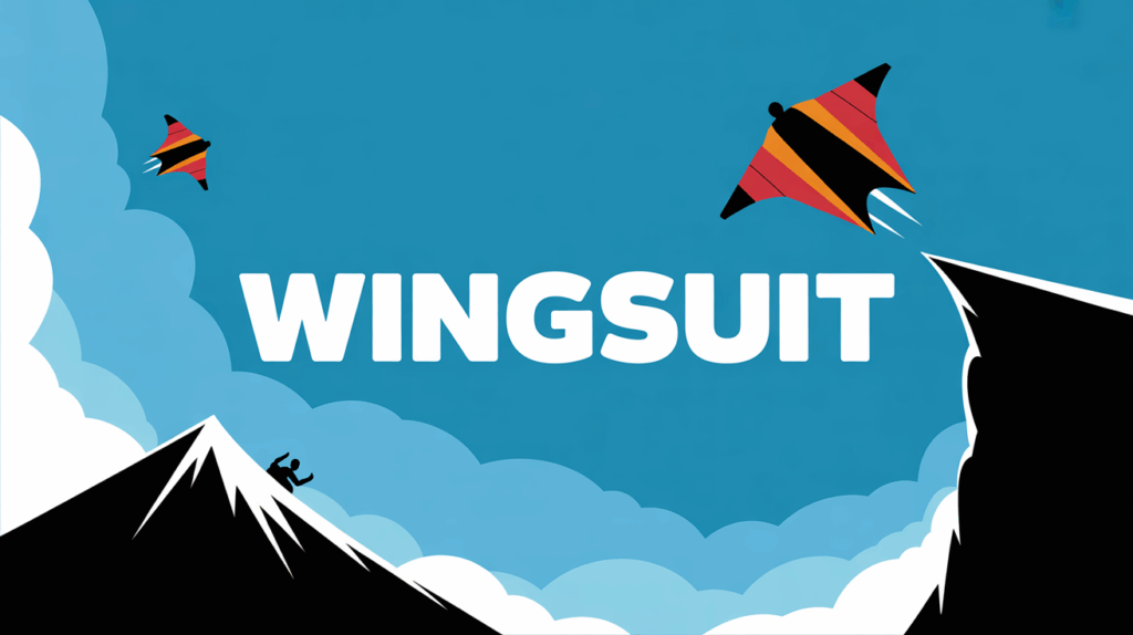 vue stylisée de wingsuit en vol montagne falaise