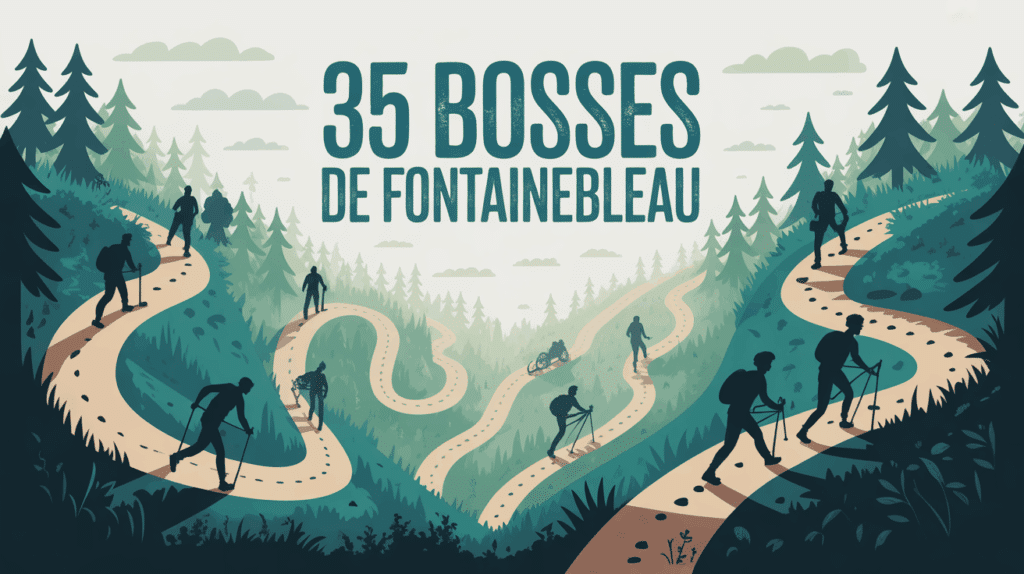 Illustration randonneurs traileurs 35 bosses Fontainebleau forêt sentiers