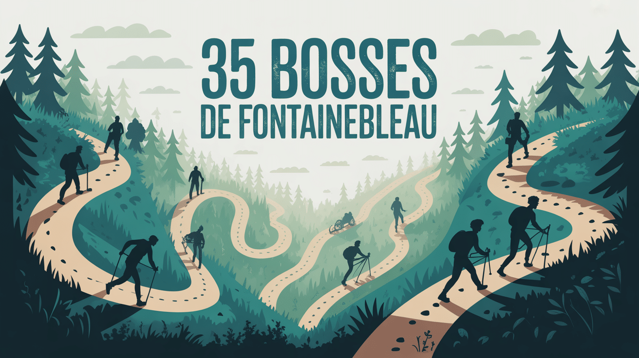 Illustration randonneurs traileurs 35 bosses Fontainebleau forêt sentiers