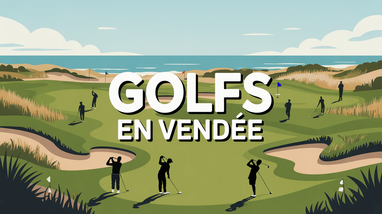 Ilustración paisaje golf océano campo Vendee