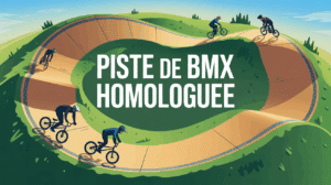 Vue aérienne piste BMX homologuée gradins et pilotes