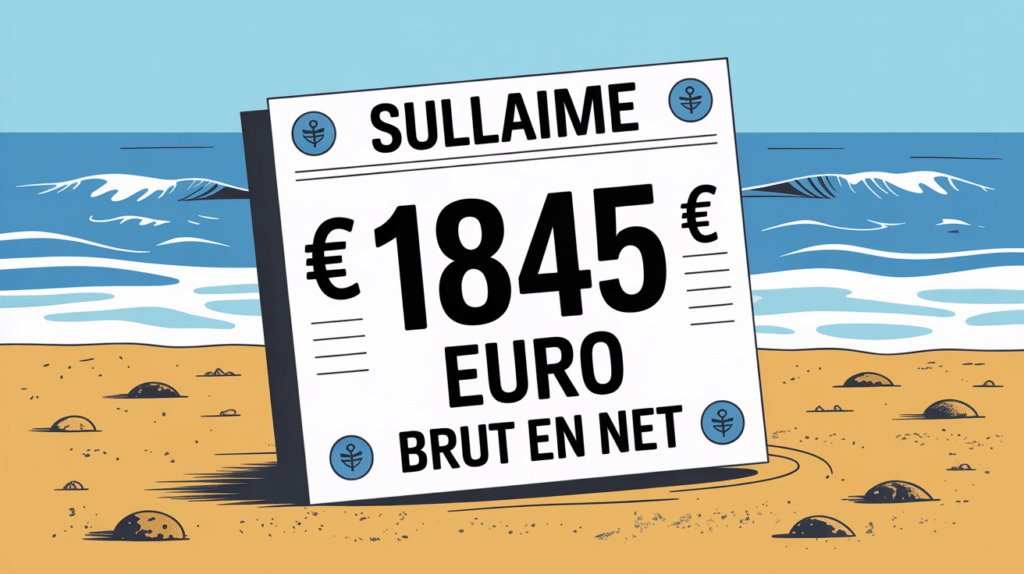 Illustration bulletin de salaire 1845 euro brut net avec plage