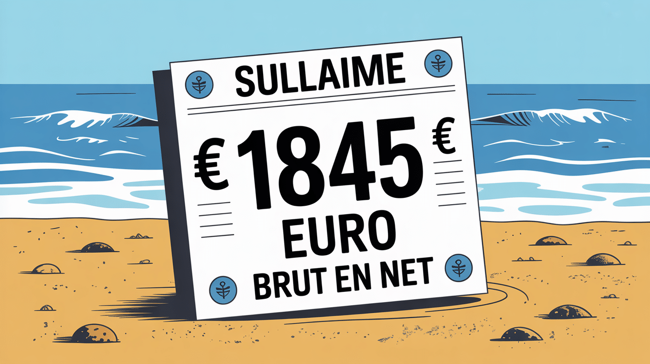 Illustration bulletin de salaire 1845 euro brut net avec plage